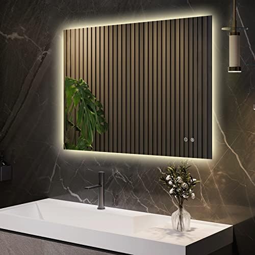 Espelho de banheiro led Gesipor 3 36x28 polegadas espelho iluminado espelho montado na parede com iluminação de