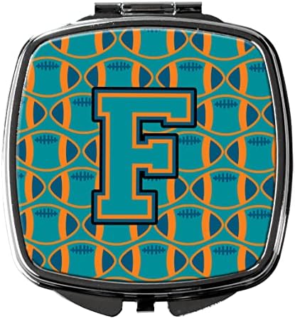 Tesouros de Caroline CJ1063-FSCM LETRA F Aqua de futebol, espelho compacto azul de laranja e marinha, espelho