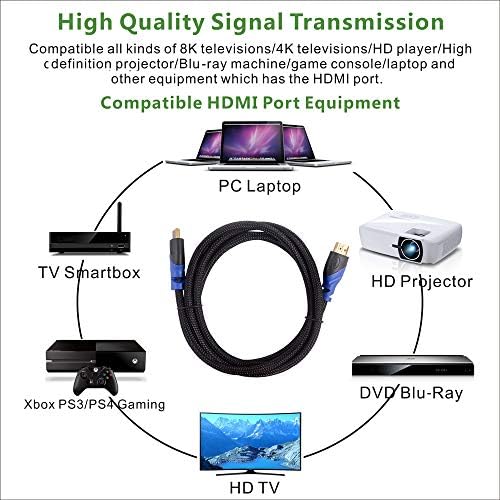 Cabo 8K HDMI, 8K e 60Hz 4K@120Hz 4320p Cabo HDMI 48Gbps 2.1 UHD Compatível com LG Samsung Qled Apple TV Consoles