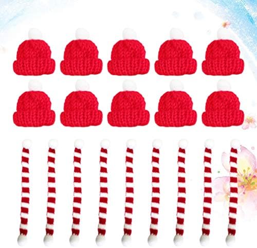 PretyZoom 20pcs Mini chapéu de tricô e mini lenço de lenço de Natal Ornamentos de árvore de natal