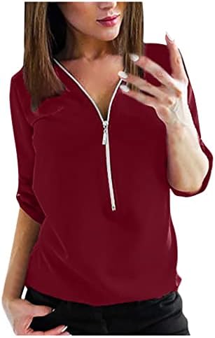 Camisa superior para meninas outono no verão de manga comprida 2023 chiffon vneck zip up lounge básico de