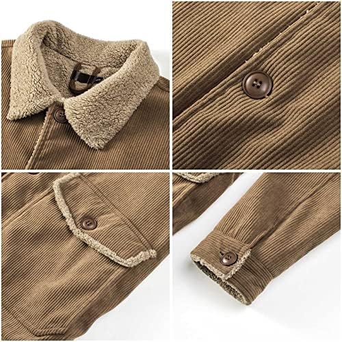 Tamanho dos EUA Mens Corduroy Plus Fleece grossa Jaqueta de bolso forrada de tamanho Solid Color