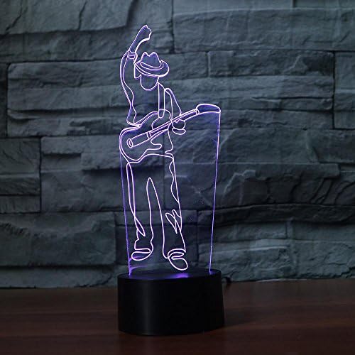 3D Guitarrist Guitar Night Light Touch Switch Decor mesa mesa de ilusão óptica Lâmpadas 7 luzes de cor