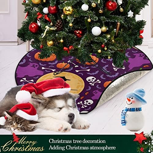Visesunny Christmas Tree Mat Halloween com abóbora Ghost Tree Stand Protector de piso absorvente tapete