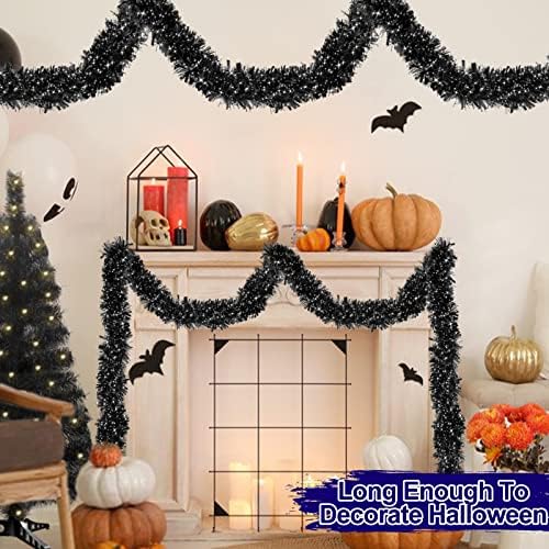 Turnmeon 2 pacote Total de 66 pés Halloween Black Tinsel Garlands Decorações de Twist Bruscia brilhante