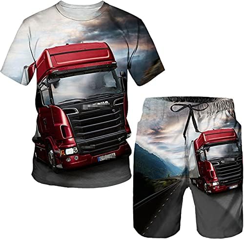 Leng.Hilr Big Truck Summer Summer 3D de camiseta masculina de shorts de camisetas