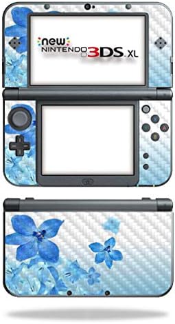 Mightyskins Skin Fiber para Nintendo Novo 3DS XL - Flores azuis | Acabamento protetor de fibra de carbono