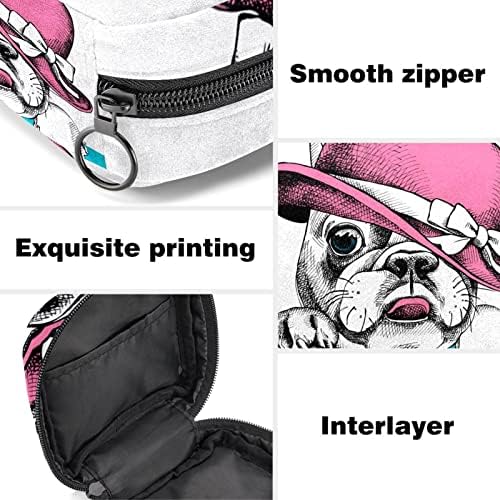 Cachorro fofo use saco de maquiagem de chapéu rosa, bolsa de cosméticos, bolsa de higiene pessoal portátil