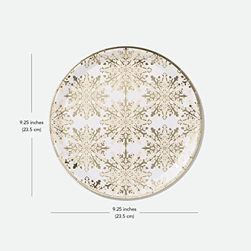 Coterie Gold Snowflake Placas - Placas de festa no país das maravilhas do inverno, pratos de papel para festas
