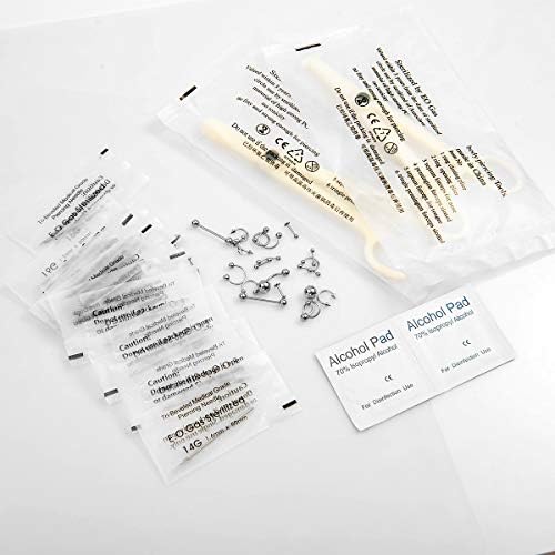 Kit de piercing ipink 35 peças para a língua do mamilo do mamilo do mamilo e corpo 16g+1 pinça grátis