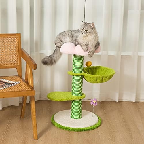 Pet Wonderland Árvore de gato fofo 29 polegadas Torre de gato de flor rosa com postagem de arranhões para