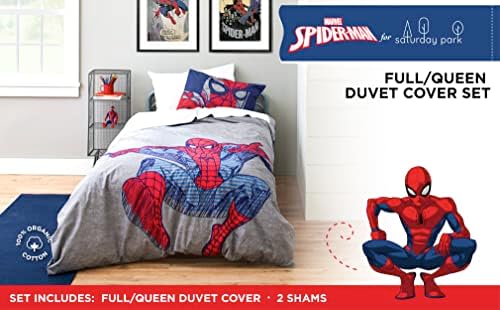 Sábado Park Marvel Spiderman Stripe Web Full/Queen Duvet Capa e Conjunto Sham - 3 Peças Organic