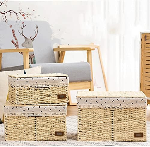 Wulfy Storage Shelf Rattan Storage Basket, Casquete de palha de tecido, caixa de armazenamento de tecido com