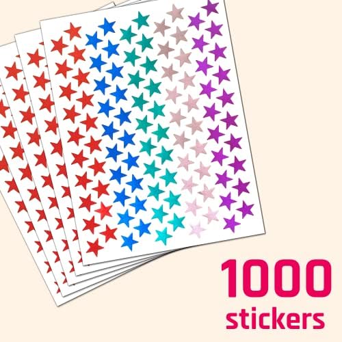 1000 pacote, adesivos de estrela de papel alumínio para recompensa - 0,6 de diâmetro, 5 cores