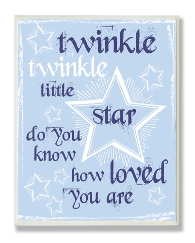 The Kids Room de Stupell Twinkle Twinkle Bursery Rhyme na placa de parede de retângulo azul