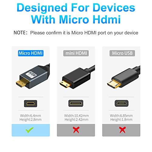 Twozoh Long 4K Micro HDMI para cabo HDMI 15 pés, HDMI completo de alta velocidade para micro HDMI Support 3D 4K/60Hz