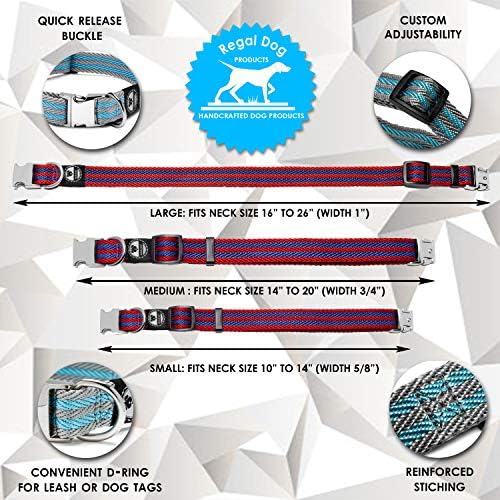 Produtos de cachorro regal Gola de estimação azul/cinza grande com fivela de metal e anel D | Collar de cachorro