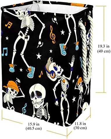 Notas musicais de dança de esqueleto engraçadas notas de lavanderia grande com alça fácil de transporte,