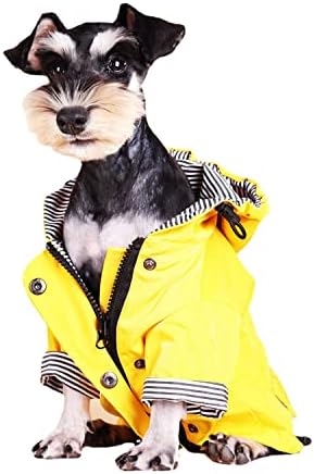 Jaqueta de capa de chuva de cachorro com zíper up amarelo casaco de chuva com capuz resistente