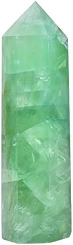 Mogemt Natural Green Fluorite Obelisco Torre grande Varra de cristal de cicatrização 6 Ponto facetado Reiki Chakra
