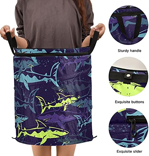 Abstract Dark Shark Pop Up Up Laundry Horty com tampa dobrável cesta de armazenamento Bolsa de roupas