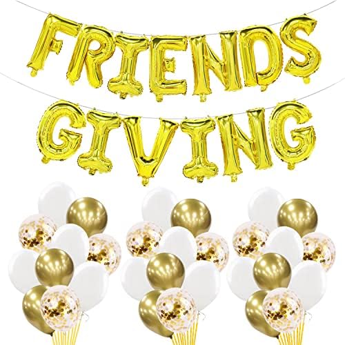 YXSS 64 PCs Decorações de Ação de Graças para casa com Friendsgiving Gold Foil Balloons Balões brancos
