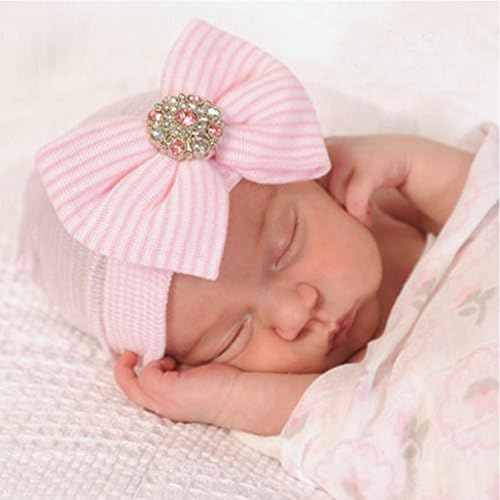 Drehow Bqubo Newborn Hospital Hat Baby Basicha de bebê com arco de grande arco macio de nó de nó