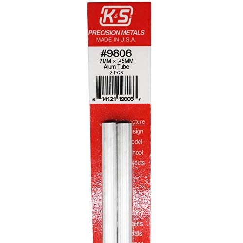 K&S 9806 Tubo de alumínio redondo, 7mm od x 0,45mm parede x 300 mm de comprimento, 2 peças, feitas nos EUA