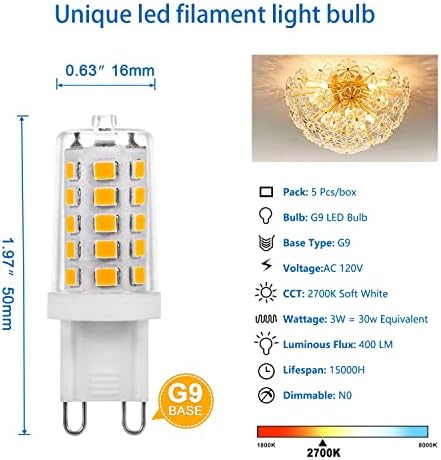 Lâmpadas LED LIHUIJIAJU G9, 3W, WAX WHOL WHIT 2700K, 400LM, equivalente a 30W G9 Bulbo de halogênio, não