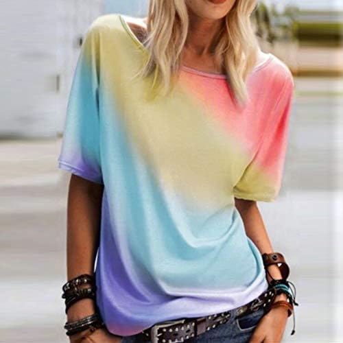 Camisas femininas Tops femininos Moda de camiseta solta impressa no verão tie-dye deco