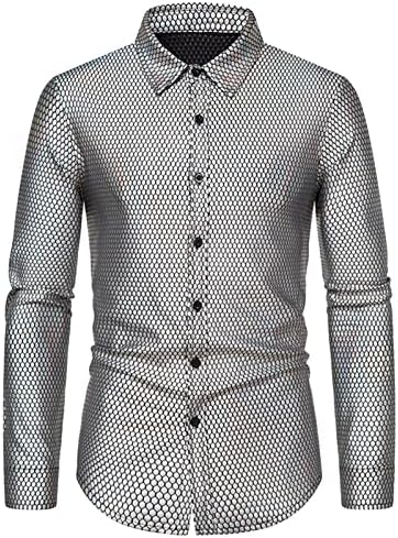 Disco de vestido brilhante Camisa de manga comprida Botão de boate camisas de festa de luxo Slim Fit Fit