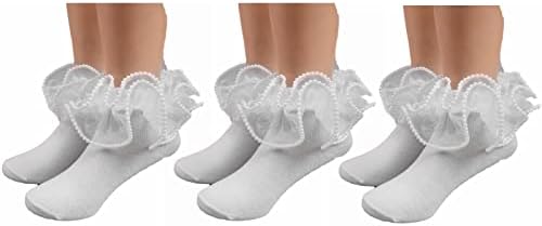 WBZOTSS 3 Pars Girls Double Lace Meias Imitação de Pearl/Gold/Prata Turn Socks Big Ruffle para crianças