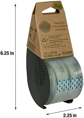 Fita de embalagem Bandit Bandit em Terra em dispensador de conteúdo reciclado, 2 x 55 jardas