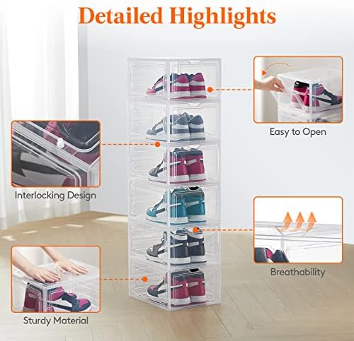 Caixa de armazenamento de sapatos de pacote de 6 pacote Lifewit de embalagem clara empilhável robusta
