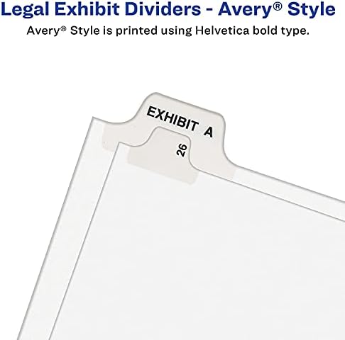 Avery 01340 Avery Legal Exhibe Side Divider, Título: 251-275, Carta, Branco