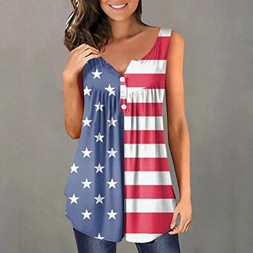 4 de julho Tunics for Women USA Flag Banduy Hiding Tshirts camisas de verão Casual Casual Manga