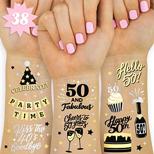 xo, Fetti 50th Birthday Party Decorações 50 e tatuagens temporárias fabulosas - 38 estilos | Gold + Folha