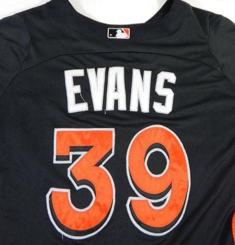 2012-13 Miami Marlins Lou Evans 39 Game usou Black Jersey St BP 48 674 - Jogo usou camisas MLB