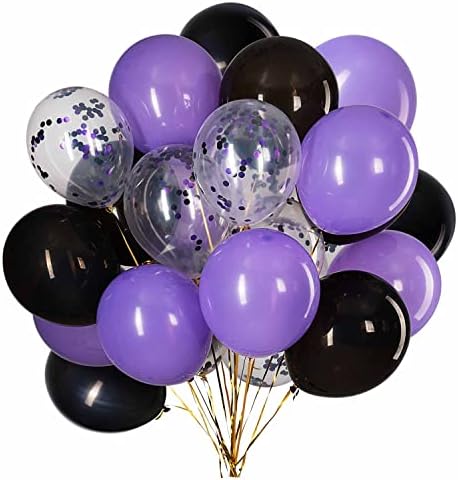 Balões de látex roxos e pretos Balões de confetes roxos pretos - pacote de 50, helium helium balão decoração