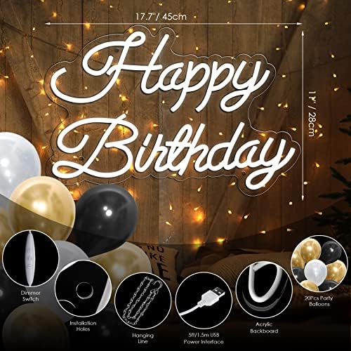 Feliz aniversário, sinal de néon com 20 balões, placa de feliz aniversário de neon advertida para o cenário,