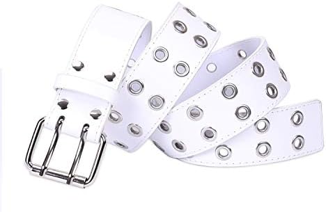 Xzqtive Double grommet PU cinto de couro para mulheres/homens punk metal jean cinturão largo 1,5 polegada