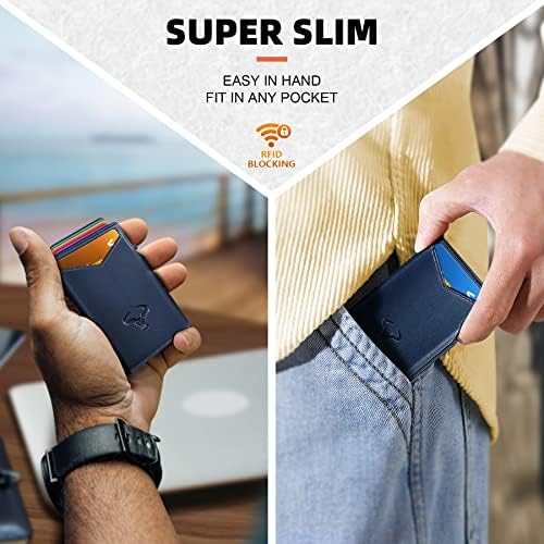 Carteira Bulliant Men, Pocket Slim Front Pocket Cleol RFID Blocking-Metal Case com casca de couro