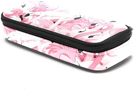 Saco de caneta para lápis de couro sem costura Flamingos Pink Flamingos com bolsa de artigos de