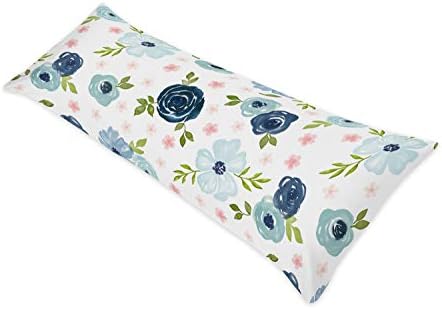 Doce JoJo Designs azul marinho e rosa aquarela e travesseiro de corpo flora