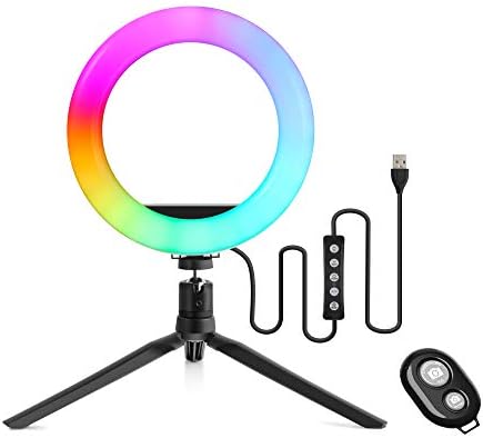 8 '' RGBW LED LIGHT COM STAND TRIPOD - Luz de anel selfie com suporte para celular para ensino on -line/tiktok/transmissão ao vivo/fotografia/maquiagem compatível com iphone x/xr/xs samsung/pixel
