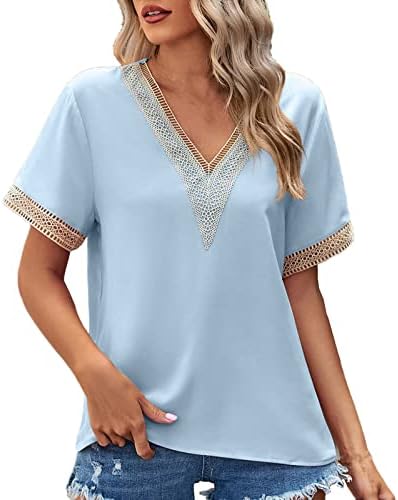 Womens Comfort Color 2023 Roupas v pescoço de chiffon Modest Brunch Top Tshirt Fall Summer Summer Sleeve Camiseta