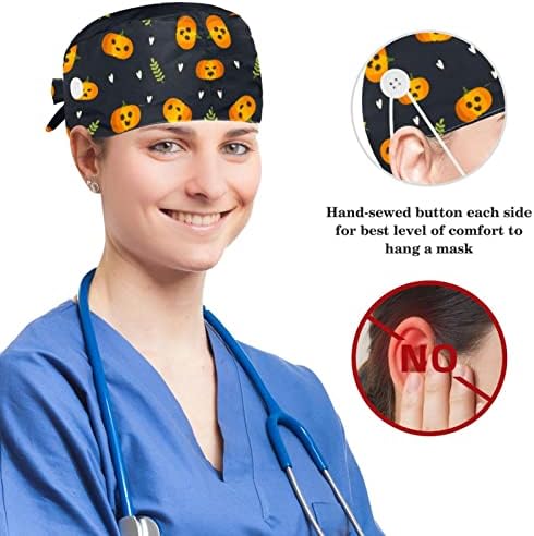 Capas de tampa médica Bapa de trabalho ajustável com botões e cabelos arco e gorjeta de outono de abóbora