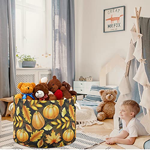VISESUNNY desenhada à mão Autumn Branch Leaf Pumpkin Cestas de lavanderia de tecidos Caixa de armazenamento