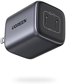 UGREEN 45W USB C CARREGADOR, NEXODE GAN GAN Dual USB C Calhejamento dobrável Bloco Charger Block Suporte