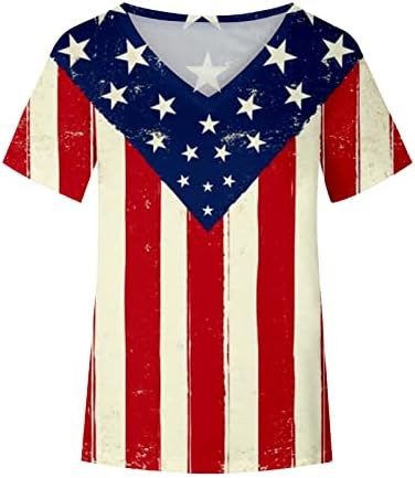 Blusas de cor de corda de tie feminina gradiente bloco de cor American Flag Relaxed Tops de